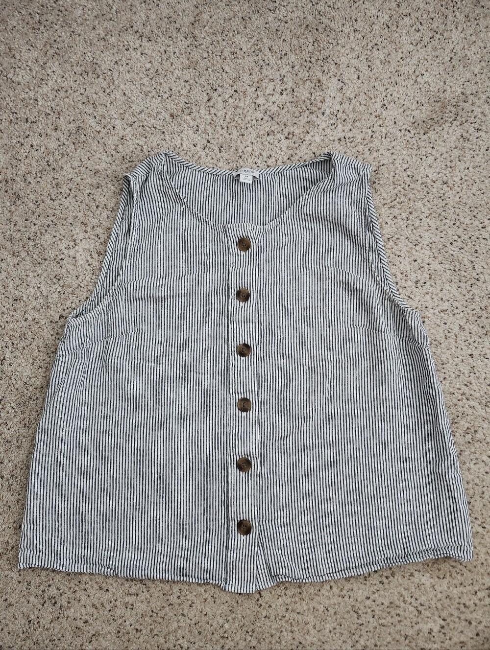 J. Crew White and Black Striped Sleeveless Button-Down Top